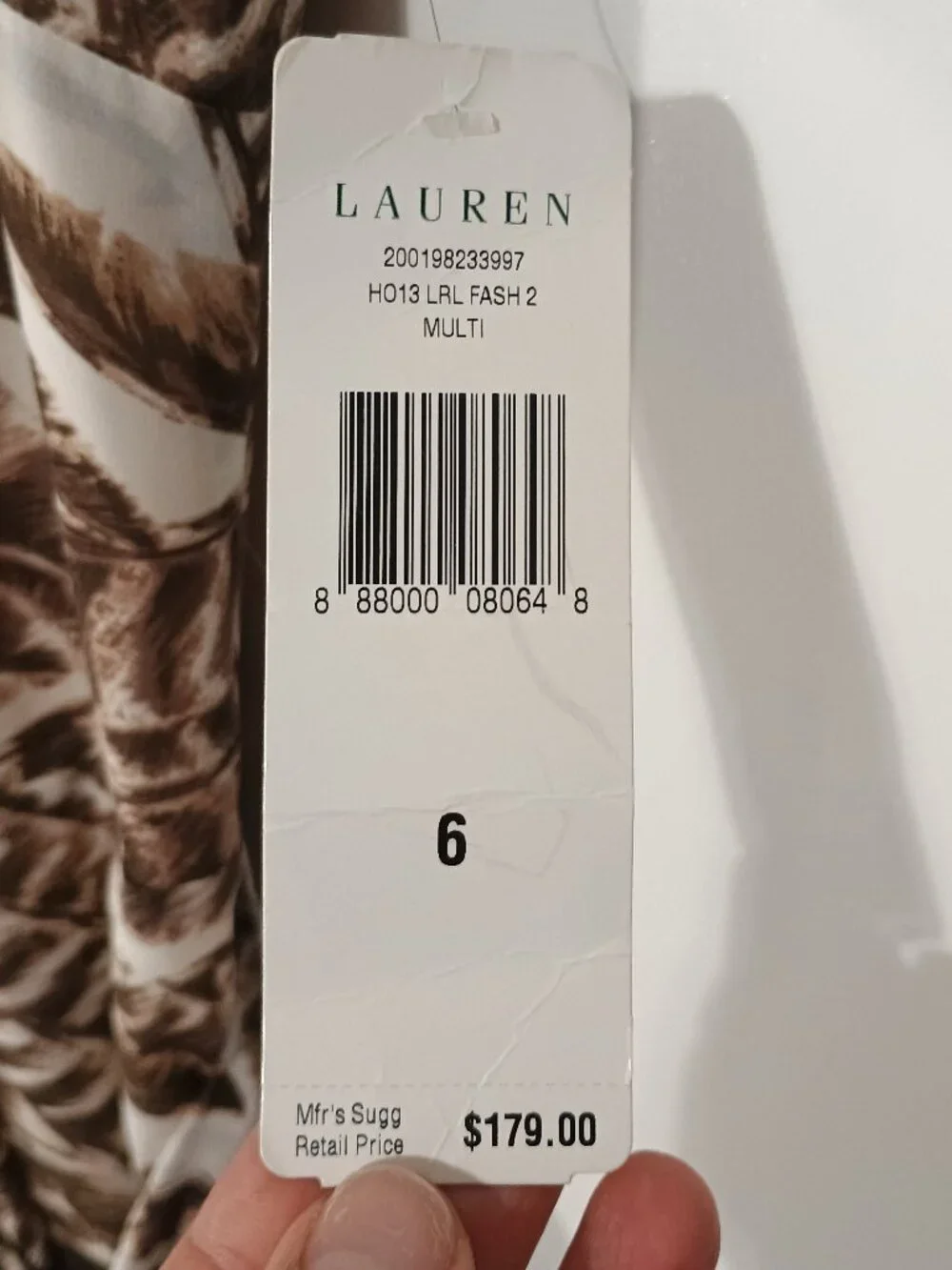 Lauren Ralph Lauren Feather Print Halter Dress Size 6 NWT Brown Ivory Wrap Tie W - Picture 8 of 8